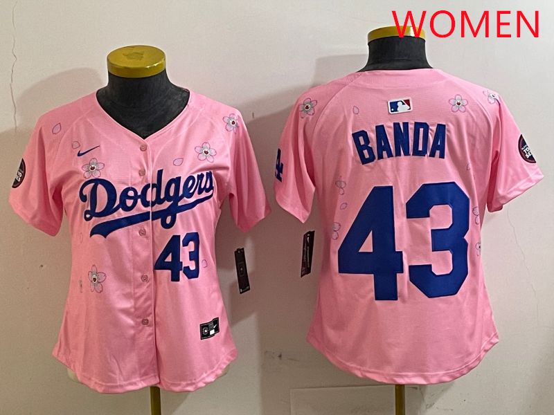Women Los Angeles Dodgers #43 Banda Pink White Blue Sakura Edition 2025 Nike MLB Jersey style 2